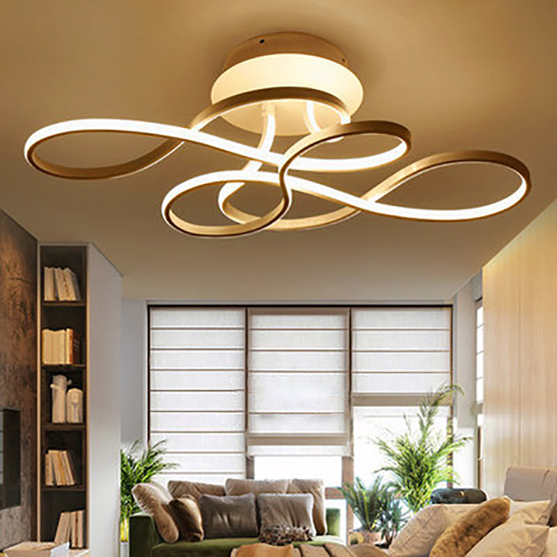 Modern Transitional Irregular Strip Aluminum Acrylic LED Semi-Flush Mount Ceiling Light for Living Room