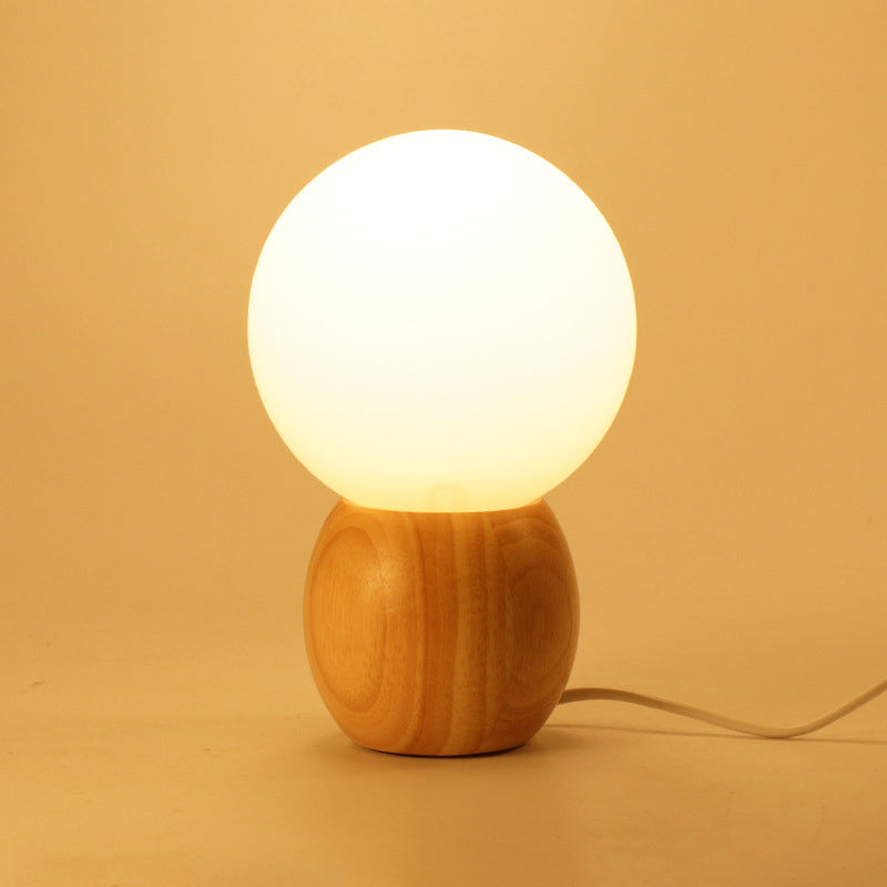 Contemporary Scandinavian Orb Glass Table Lamp - Wood Base 1-Light for Bedroom