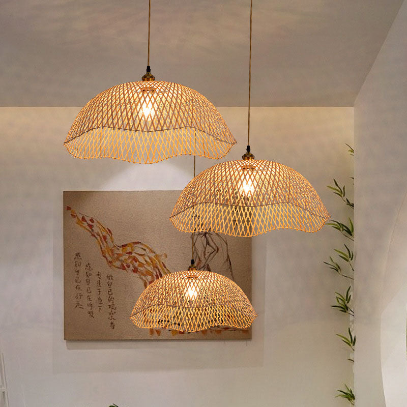 Modern Minimalist Bamboo Lantern Chandelier - 3 Light Fixture