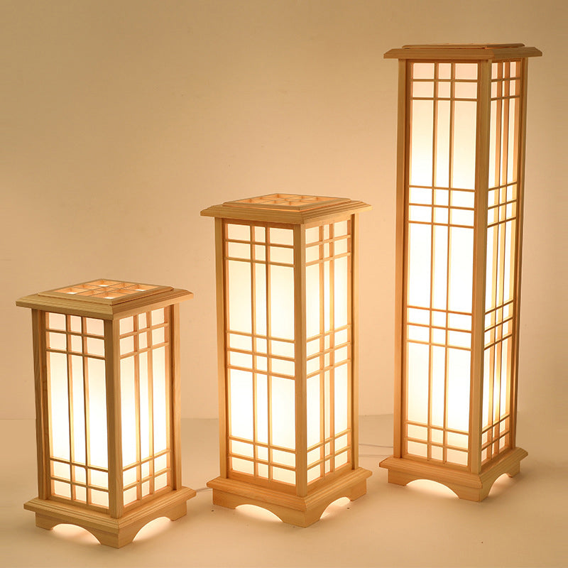 Traditional Japanese Wood Acrylic Floor Lamp - 1/2/3 Light Design for Bedroom