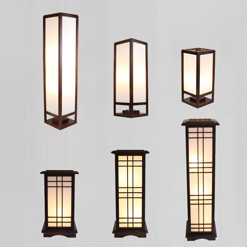 Traditional Chinese Rectangular Parchment Wood 1-Light Floor Lamp for Entertainment Rooms