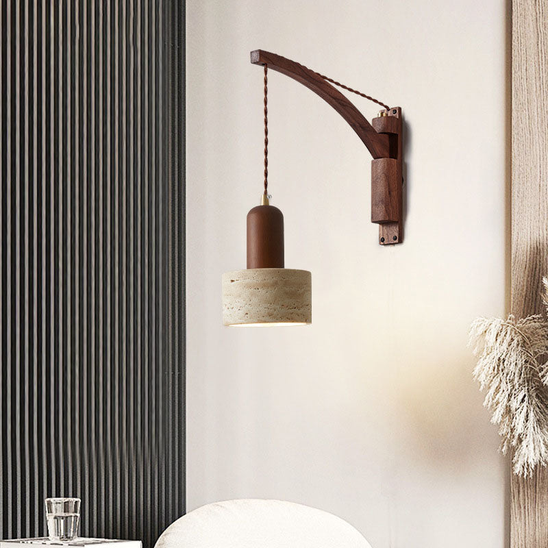 Japanese Wabi-Sabi Solid Wood Glass Horn Wall Sconce Lamp - Elegant Minimalist Lighting, Rustic Home Decor