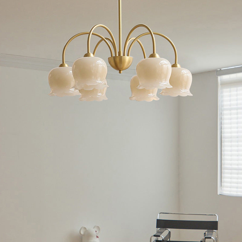 Traditional French Floral Copper Glass Chandelier - 5/6/8 Light for Living Room