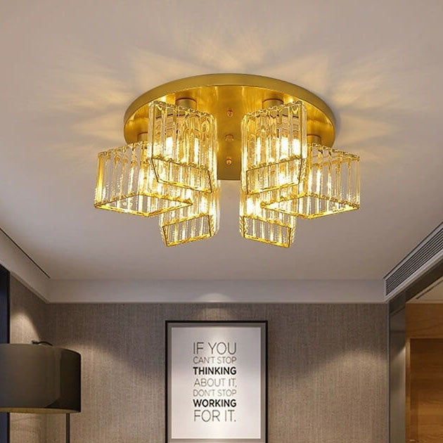 Modern Luxury Diamond Shaped Iron Crystal Semi-Flush Mount Ceiling Light - 3/4/5/6 Light Fixture