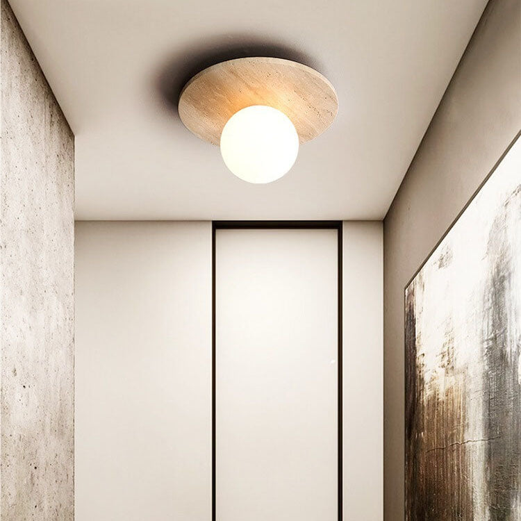 Traditional Vintage Round Travertine Flush Mount Light for Hallway