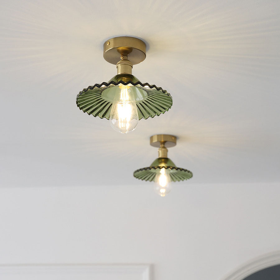 Vintage Glass Iron Lotus Semi-Flush Mount Ceiling Light