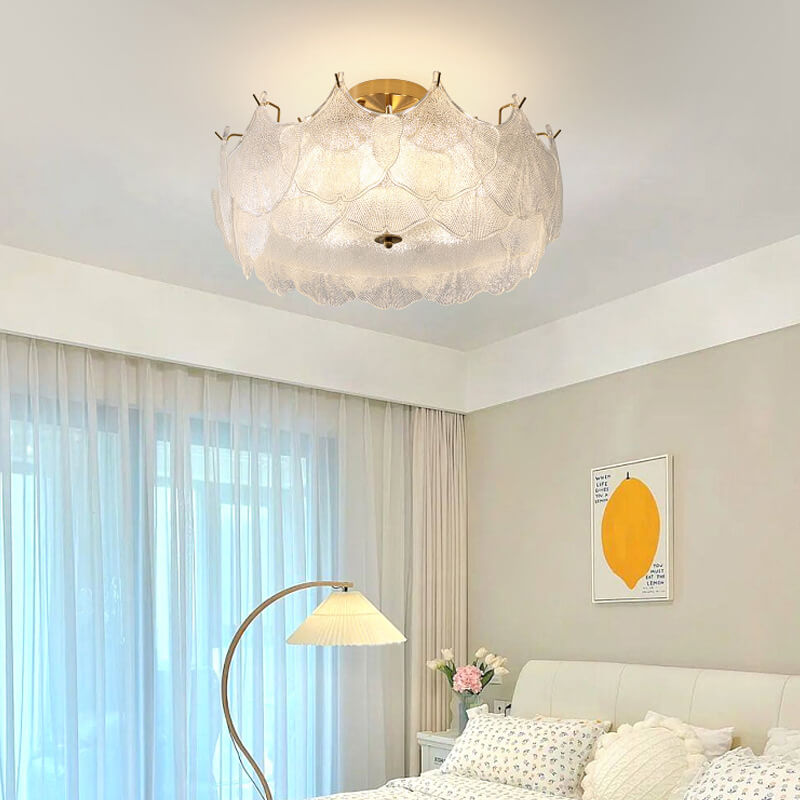 Traditional French Ginkgo Leaf Semi-Flush Mount Ceiling Light - 5/8 Glass for Living Room
