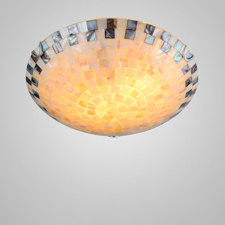Tiffany Mediterranean Mosaic Shell LED Flush Mount Light for Living Room
