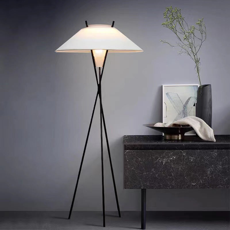 Contemporary Semi-Tapered Fabric Shade Iron Tripod Floor Lamp for Study