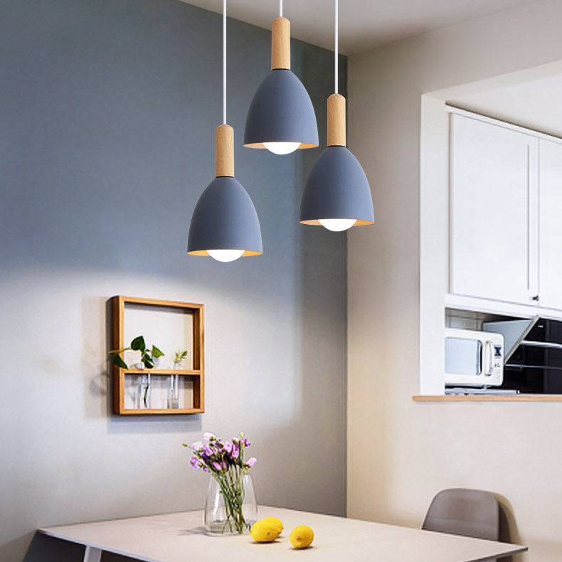 Nordic Minimalist Macaron Chandelier - 1/3-Light Solid Color Design, Modern Hanging Light Fixture for Dining Room or Living Space