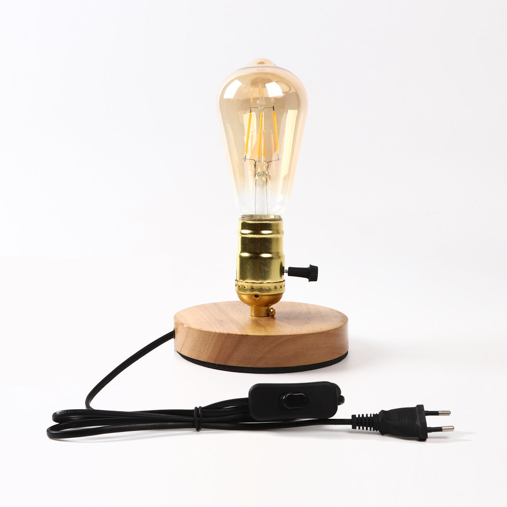 Vintage Glass Table Lamp with Solid Wood Base - 1-Light Bedside Lighting