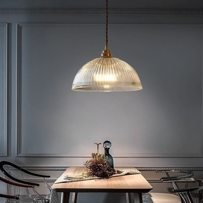 Modern Minimalist Brass Glass Dome Pendant Light 1-Light Fixture