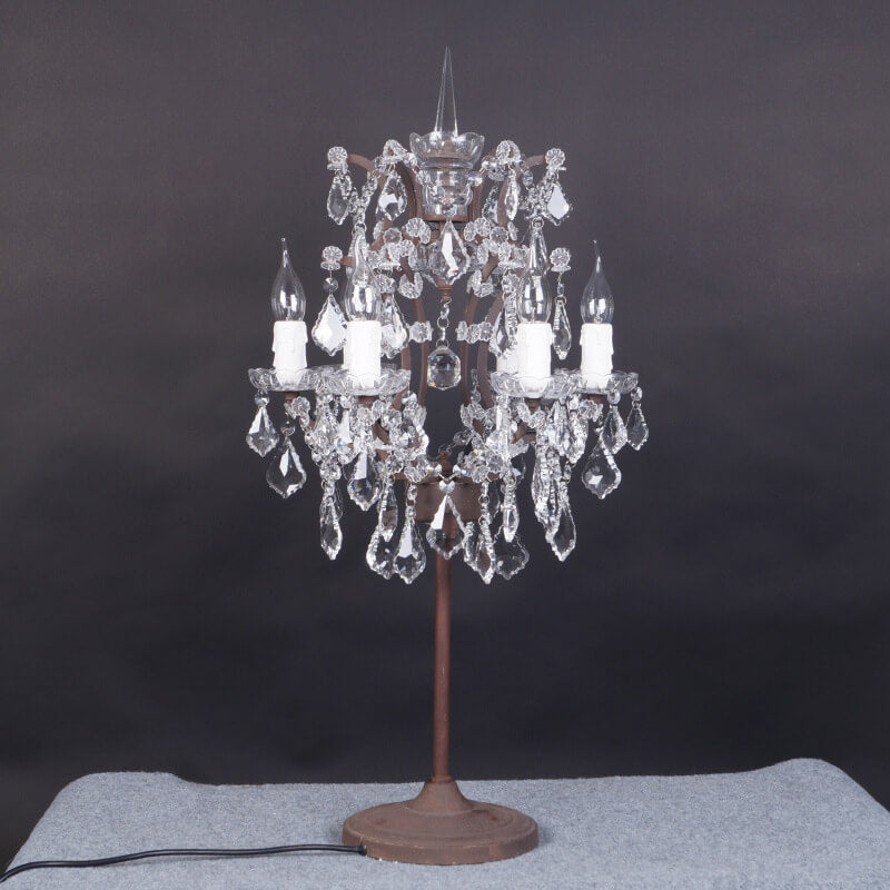Vintage Crystal Candelabra Lamp - 6-Light Rust Table Lamp for Living Room