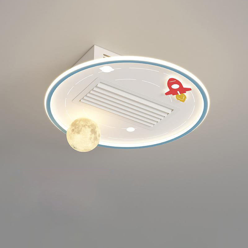 Contemporary Acrylic Astronaut Moon LED Ceiling Fan Light - Kids Bedroom Flush Mount, Invisible Bladeless Design.