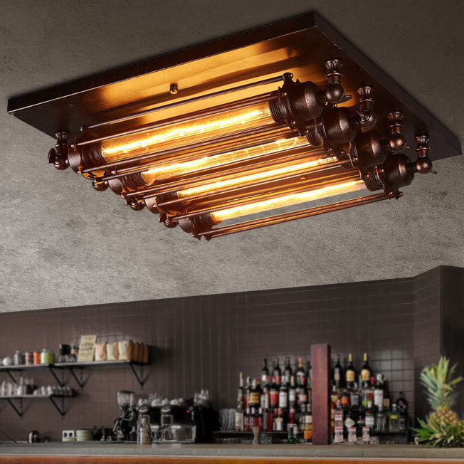 Nostalgic Industrial 4-Light Flush Mount Ceiling Light - Iron and Glass Design