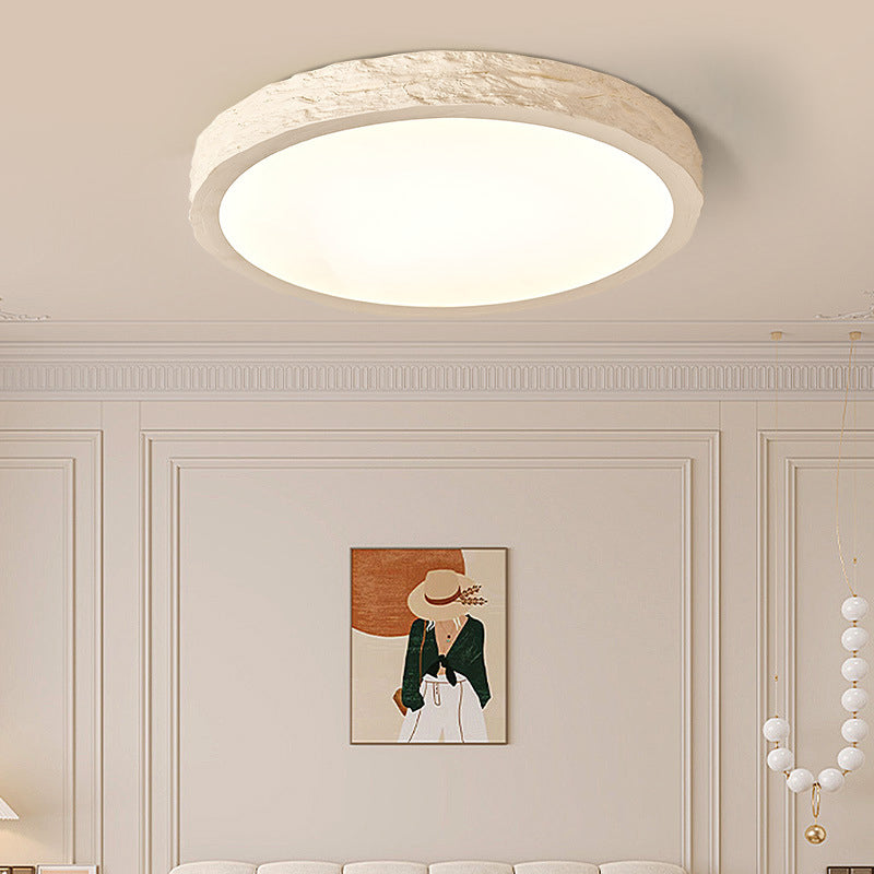 Modern Minimalist Round Stone Grain Resin Iron LED Ceiling Light for Bedroom