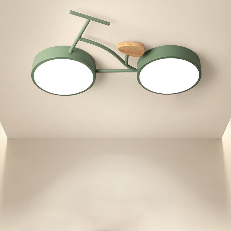 Contemporary Creative Bicycle Acrylic Wood LED Kids Flush Mount Ceiling Light for Living Room, Playroom, Bedroom, Children's Room, Decorative Lighting, Unique Design Ceiling Fixture, Eco-Friendly Home Decor, Modern Kids Room Lighting, Fun Bicycle-Themed C