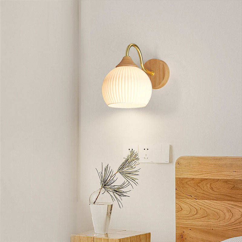 Contemporary Nordic Iron Glass Striped Round Log Wall Sconce - 1-Light Lamp for Living Room & Bedroom