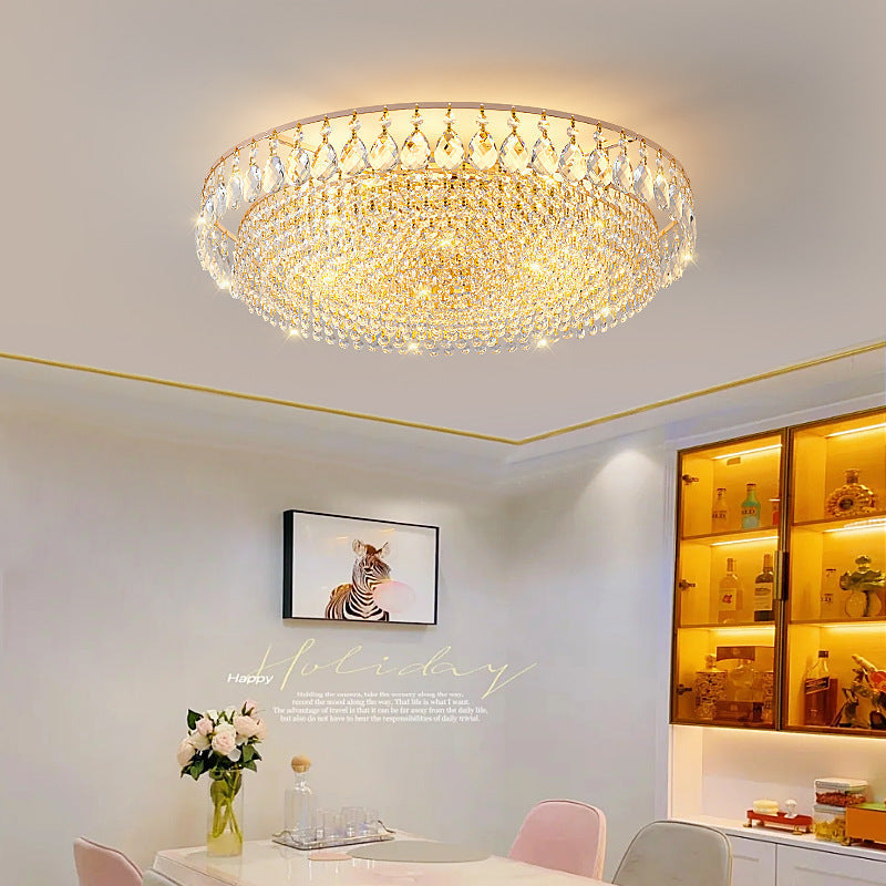 Modern Luxury Circle Iron Crystal Flush Mount Ceiling Light for Living Room - 4/6/8/10 Lights