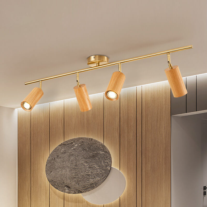 Modern Minimalist Walnut Wood LED Semi-Flush Mount Ceiling Light for Living Room