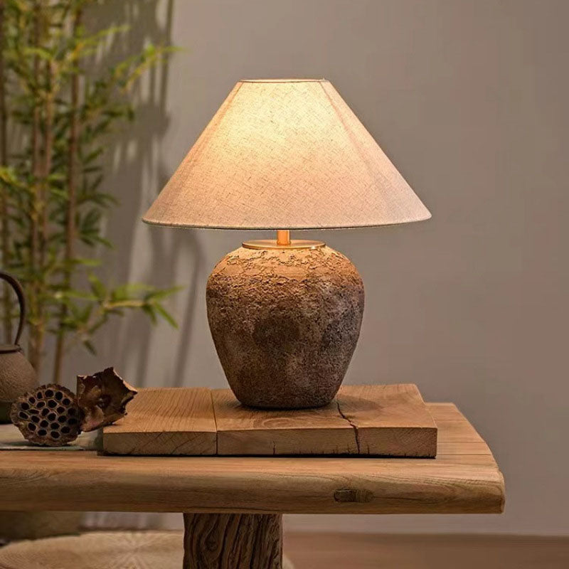 Modern Shabby Chic Cone Fabric Ceramic Jar Table Lamp - 1-Light for Bedroom