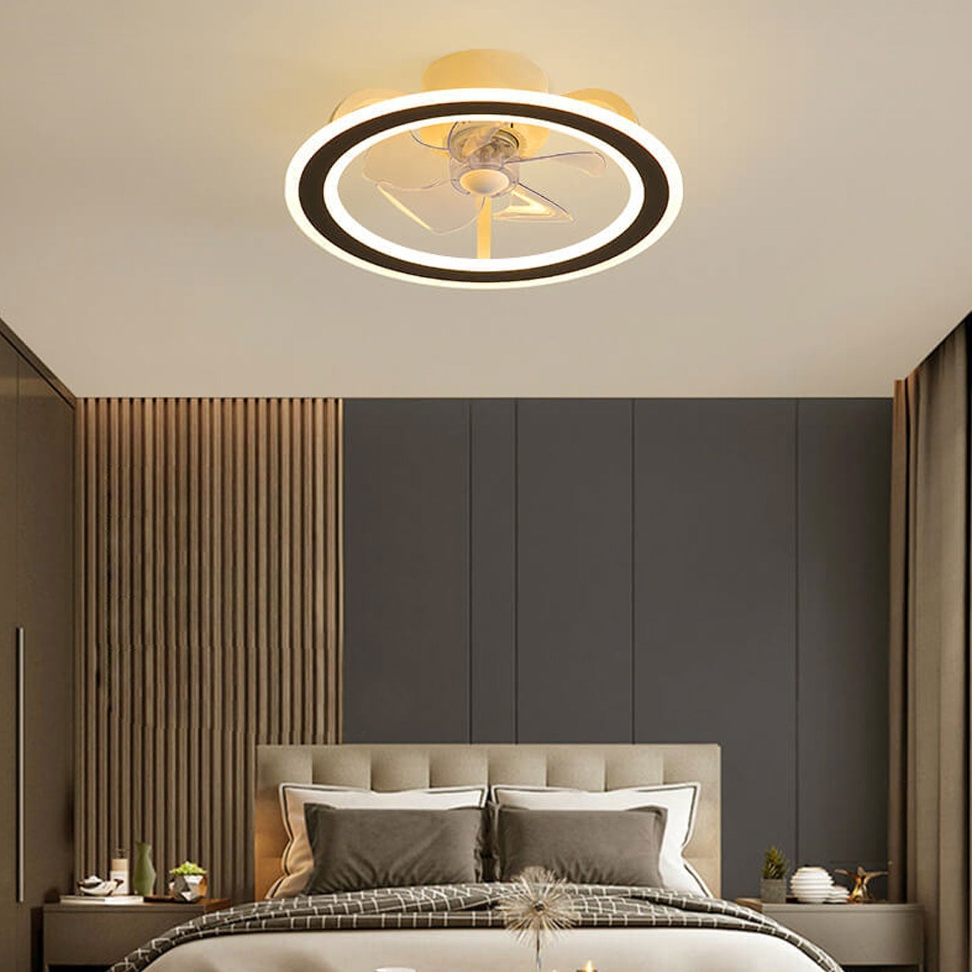 Nordic Creative Round LED Semi-Flush Mount Ceiling Fan Light Fixture