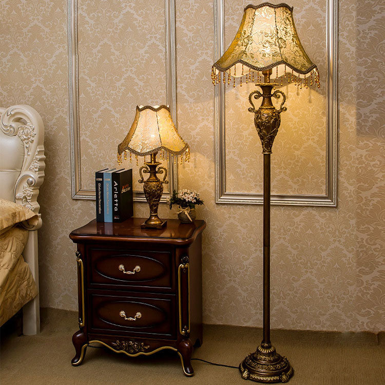 Traditional Floral Cylinder Resin Floor Lamp for Bedroom Lighting