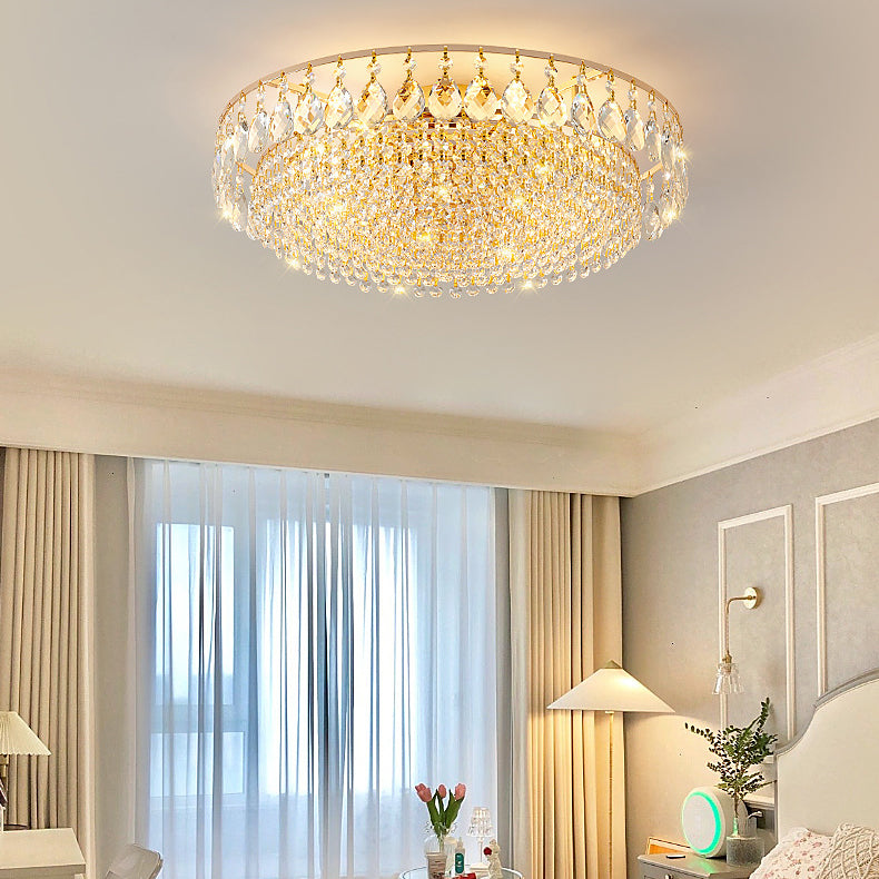 Modern Luxury Circle Iron Crystal Flush Mount Ceiling Light for Living Room - 4/6/8/10 Lights