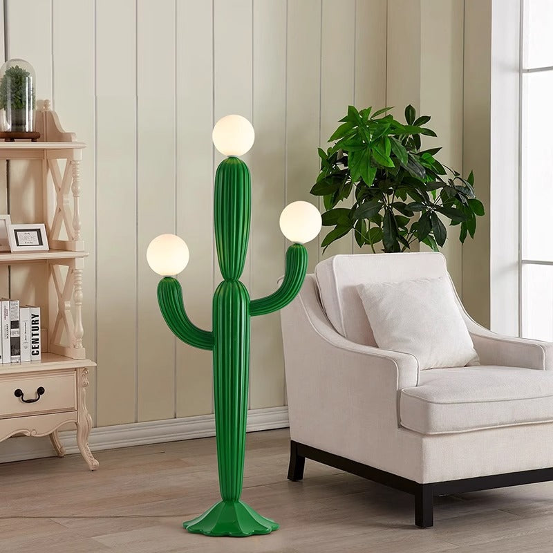 Contemporary Cactus Resin Glass 3-Light Floor Lamp for Living Room