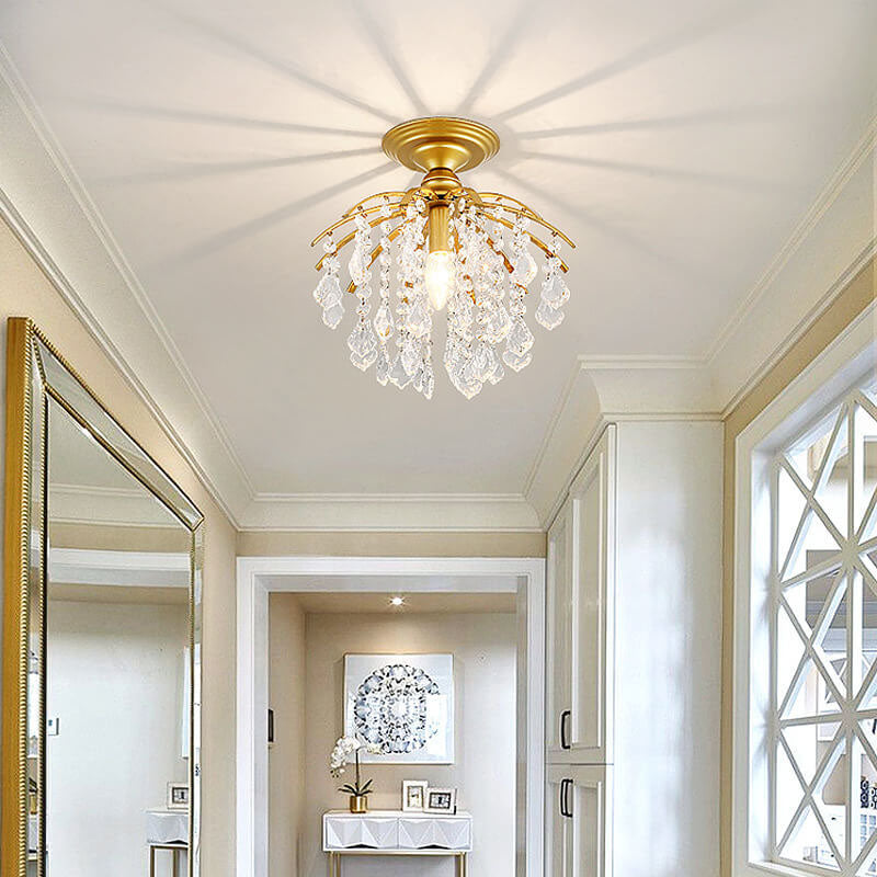 Modern Luxury Crystal Iron Semi-Flush Mount Ceiling Light for Living Room
