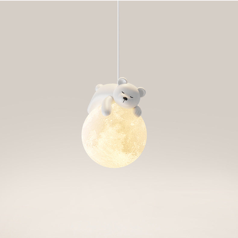 Contemporary Rabbit Moon Kids Pendant Light - 1-Light Resin Fixture for Living Room Decor