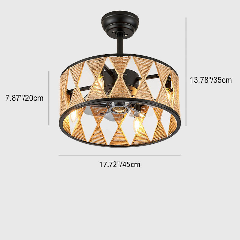 Industrial Twisted Rope Iron 4-Light Downrod Ceiling Fan Light Fixture