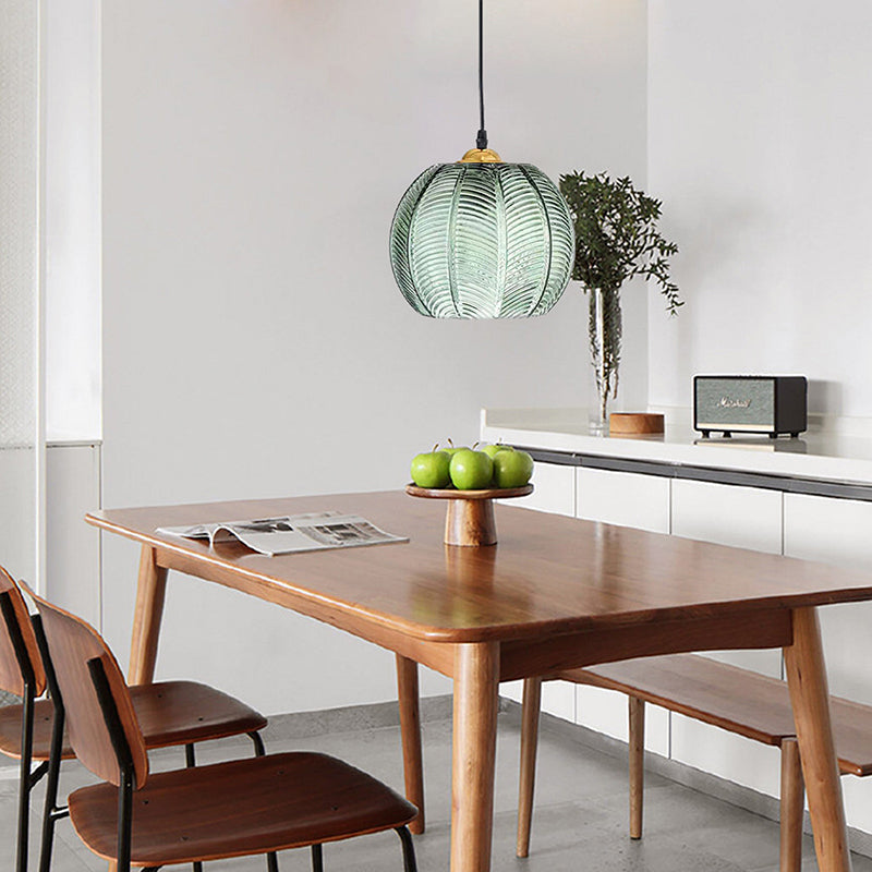 Contemporary Green Leaf Glass Ball Pendant Light for Living Room
