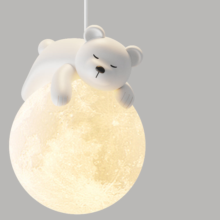 Contemporary Rabbit Moon Kids Pendant Light - 1-Light Resin Fixture for Living Room Decor