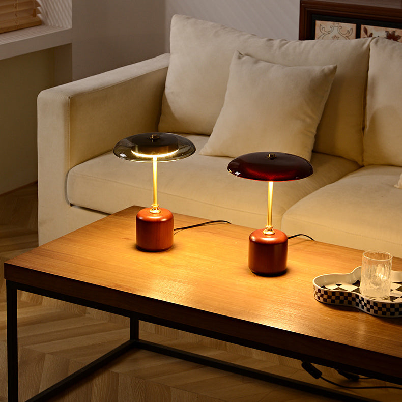 Contemporary Retro Brass Glass LED Round Cylinder Table Lamp for Bedside