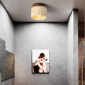 Japanese Minimalist Round Yellow Travertine 1-Light Semi-Flush Mount Ceiling Light