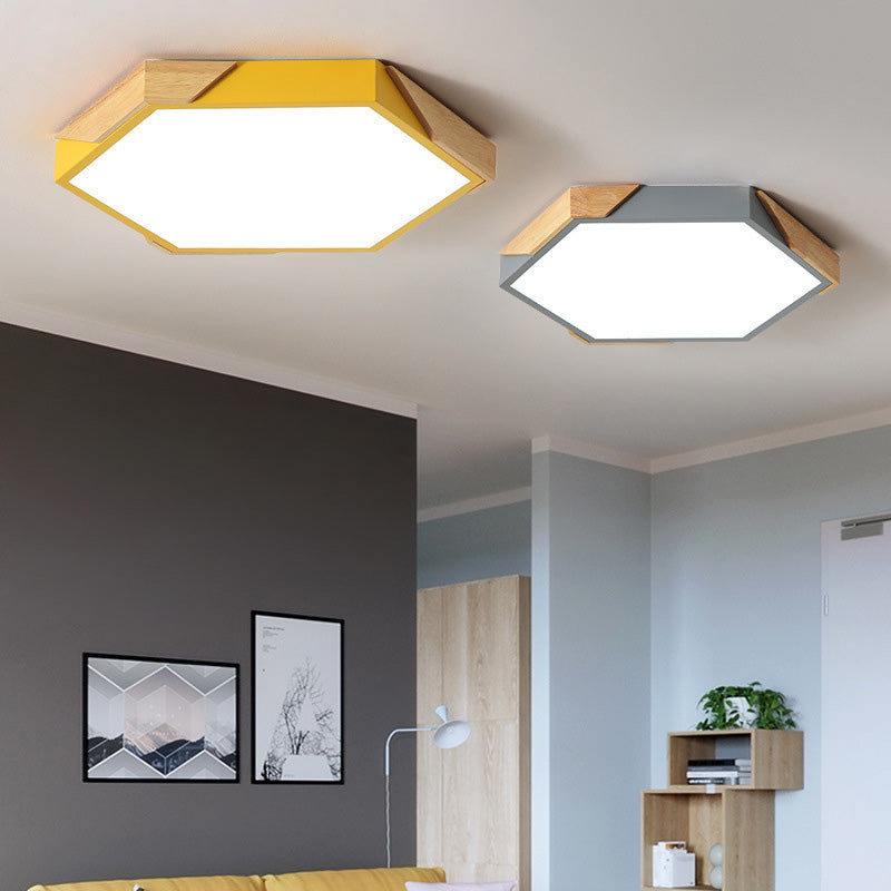 Contemporary Scandinavian Hexagonal LED Flush Mount Ceiling Light for Bedroom