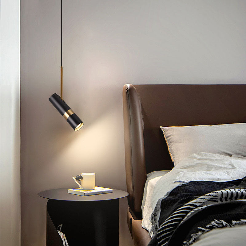 Contemporary Nordic Metal Long Barrel Pendant Light for Bedroom