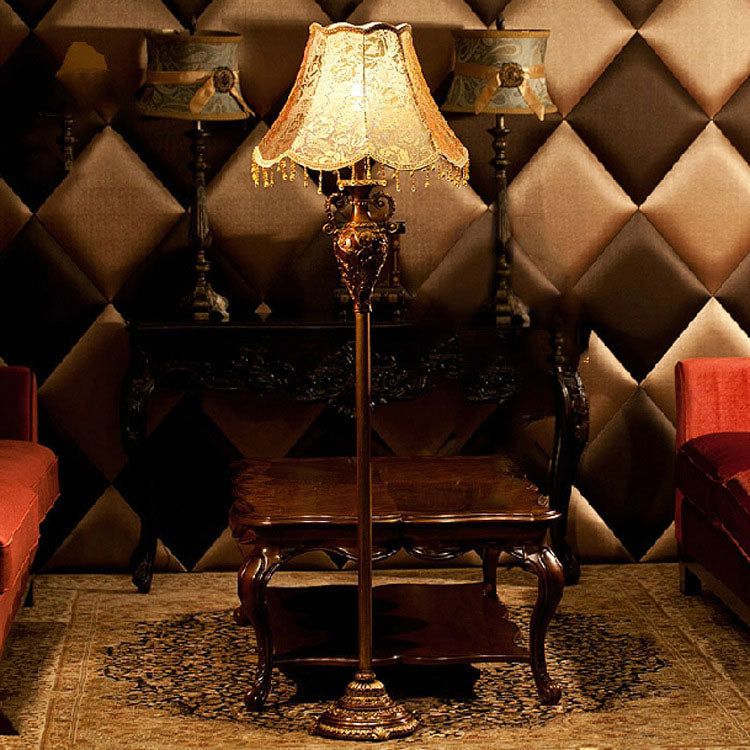 Traditional Floral Cylinder Resin Floor Lamp for Bedroom Lighting