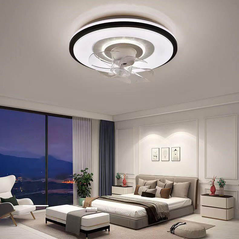 Modern Minimalist Round LED Flush Mount Ceiling Fan Light for Living Room