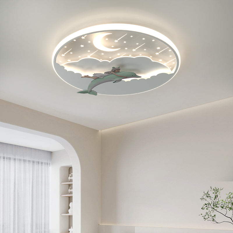 Modern Art Deco Dolphin Round LED Flush Mount Ceiling Light for Living Room