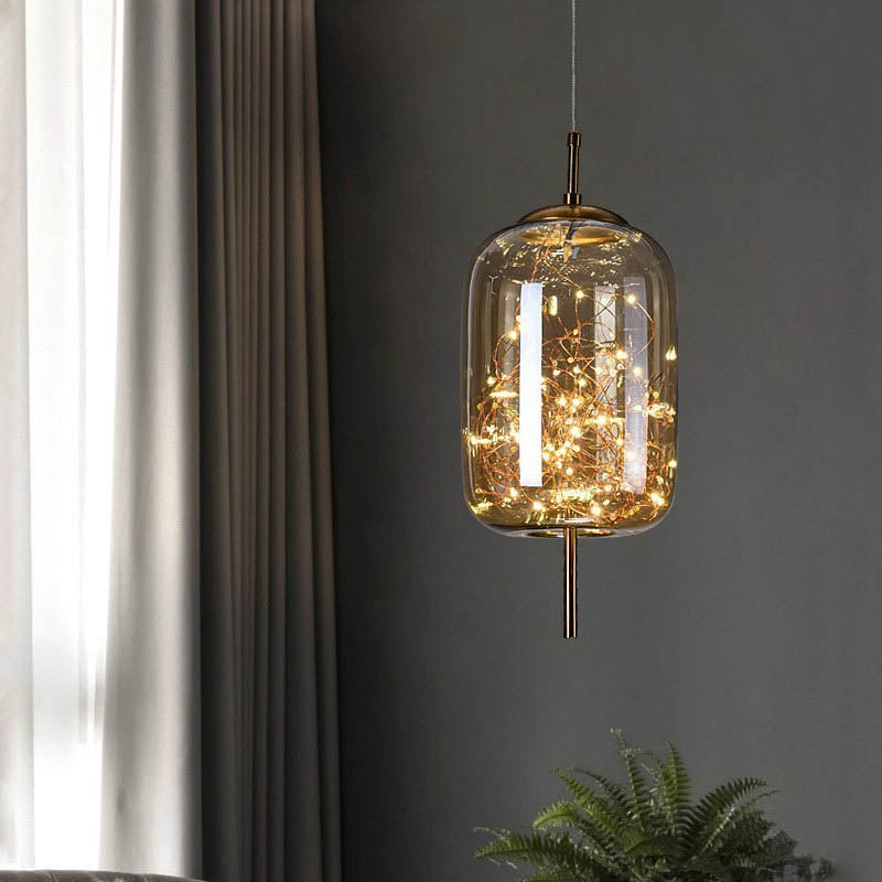 Contemporary Scandinavian Glass Pendant Light for Bedroom - 1-Light Cylinder Oval Design