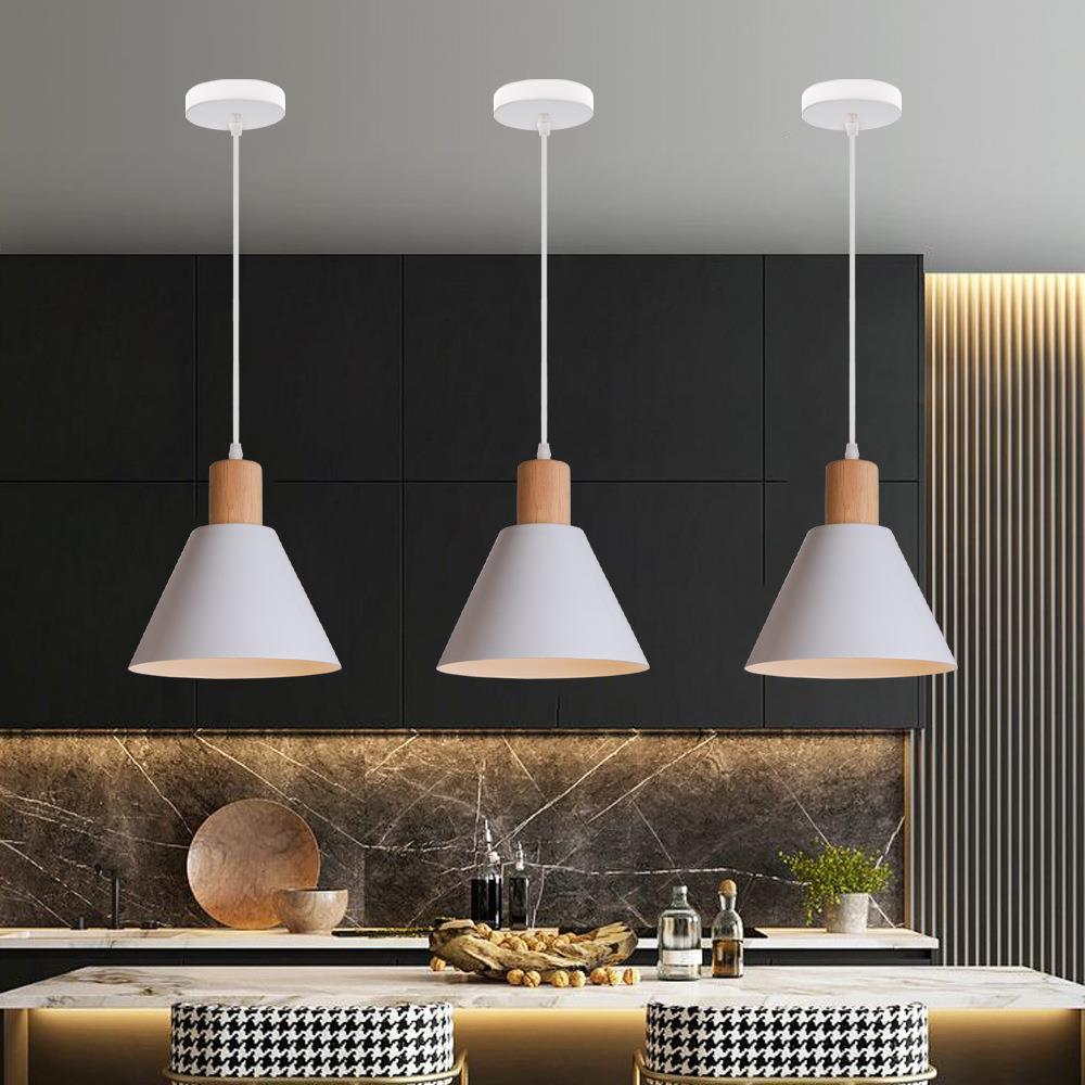Vintage Iron Solid Wood Round Cone Pendant Light for Living Room