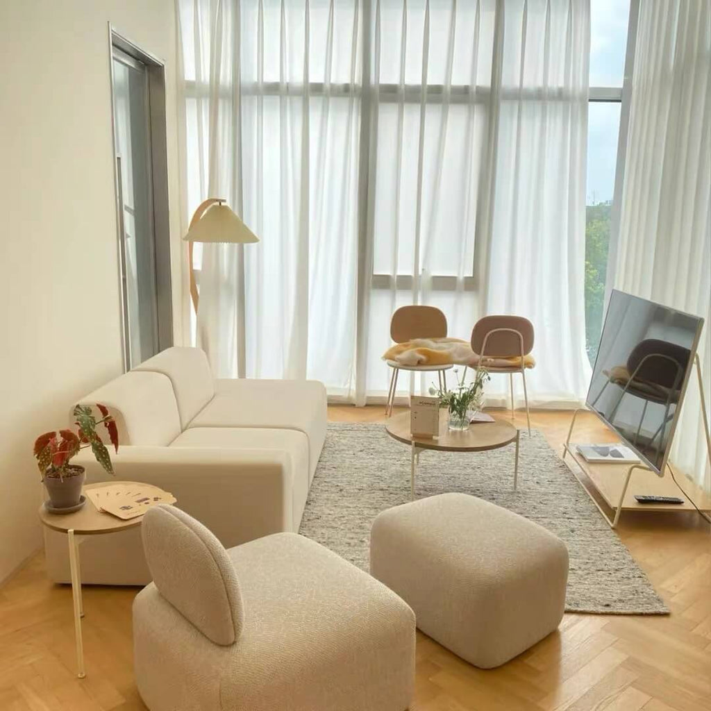 Modern Minimalist Pleated Fabric & Curved Iron 1-Light Floor Lamp for Living Room