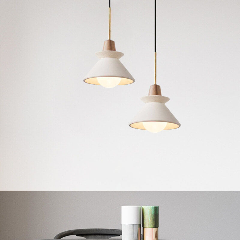 Nordic Minimalist White Cement Pendant Light - 1-Light Tapered Design