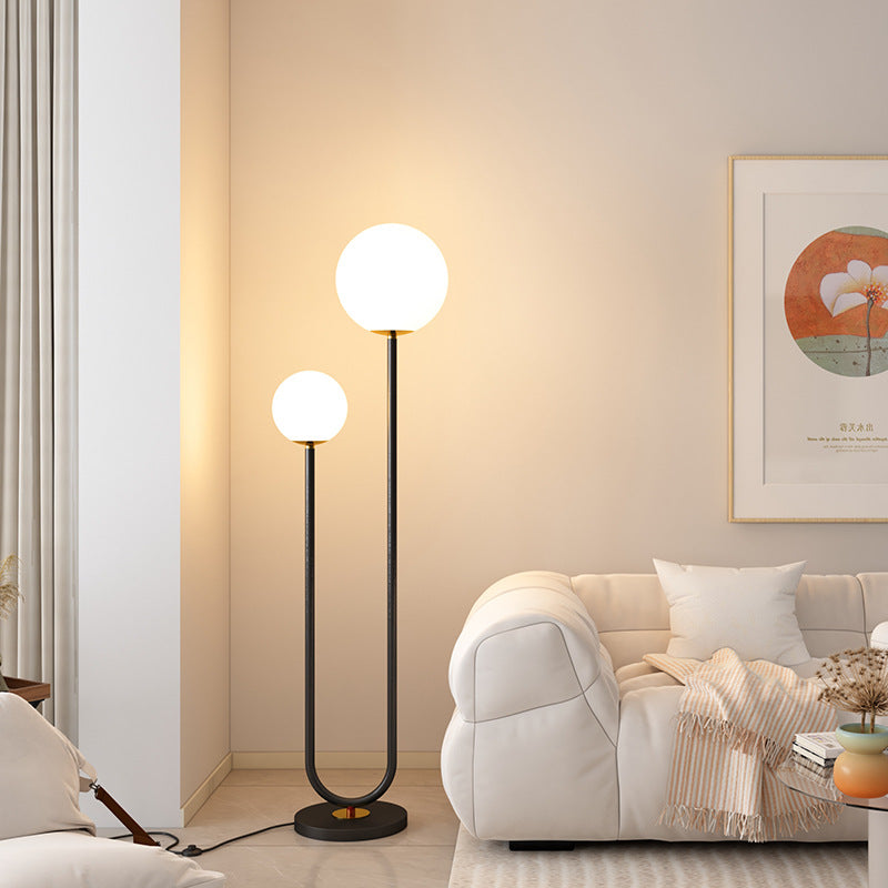 Modern Minimalist 2-Light Round Ball Iron Glass Floor Lamp for Bedroom