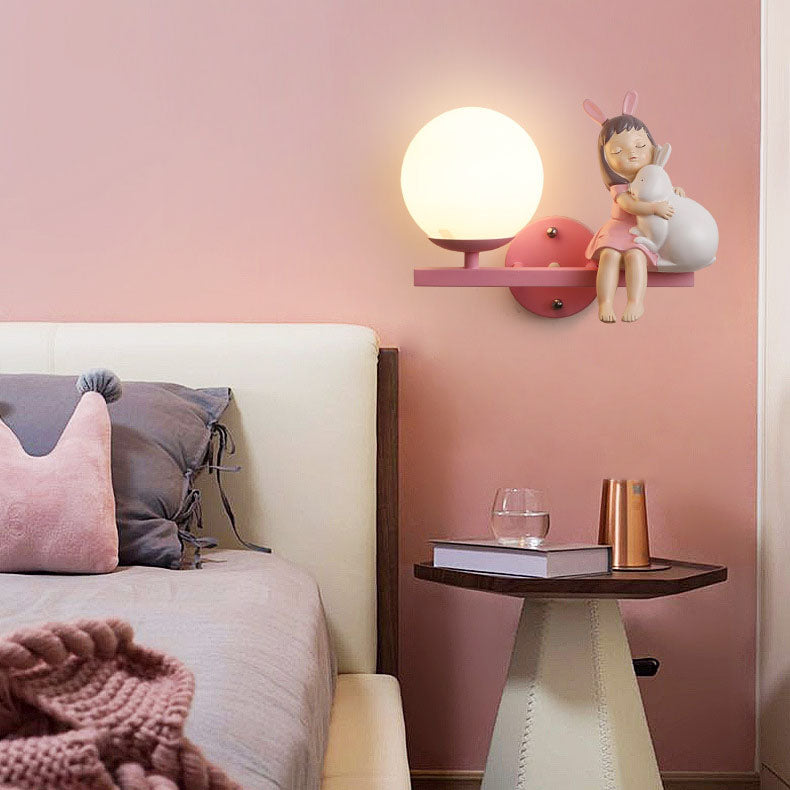 Contemporary Girls Unicorn Orb Resin Iron Glass 1-Light Wall Sconce Lamp for Bedroom Home Decor Fantasy Lighting, Kids Room Unicorn Decor, Unique Wall Light Fixture, Playful Nursery Illumination, Magical Bedroom Accessories