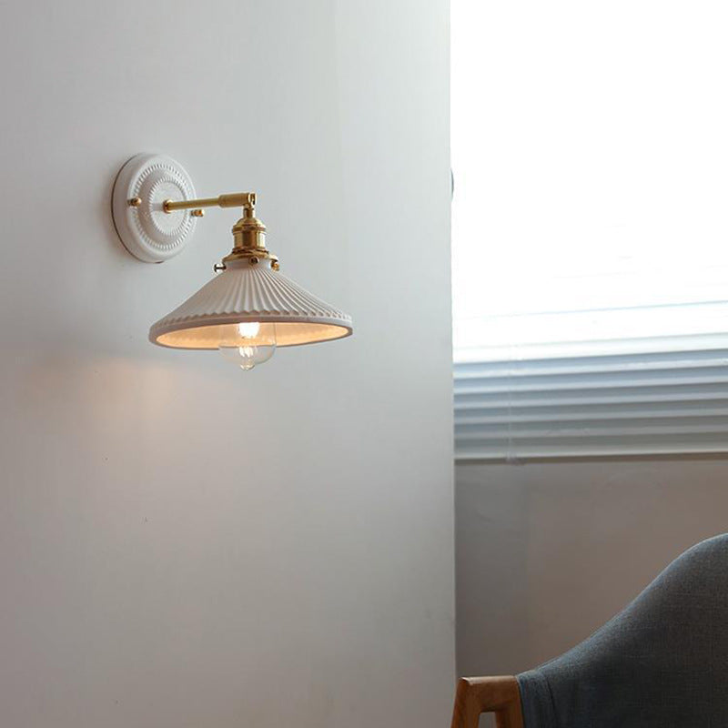 Vintage Round Ceramic Brass Wall Sconce Lamp - 1-Light Living Room Lighting