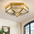 Traditional European Copper Glass Flush Mount Ceiling Light 3/4 Light for Living Room