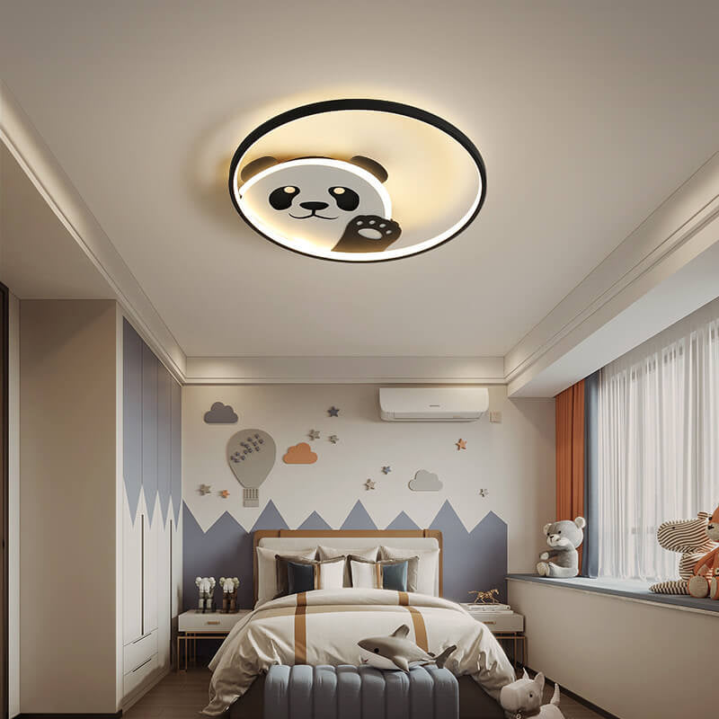 Cute Cartoon Panda Round LED Flush Mount Ceiling Light - Kids Bedroom Lighting, Nursery Decor, Adorable Animal Design, Child-Friendly Illumination, Modern Ceiling Fixture, Playroom Lighting, Eco-Friendly LED Light
